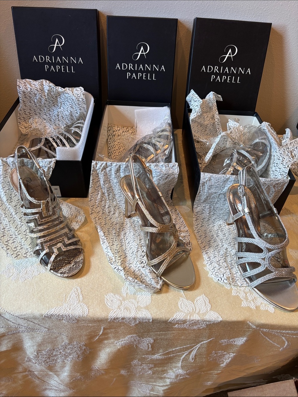 Adrianna Papell Silver Strappy Dress Heels. New with boxes and never worn